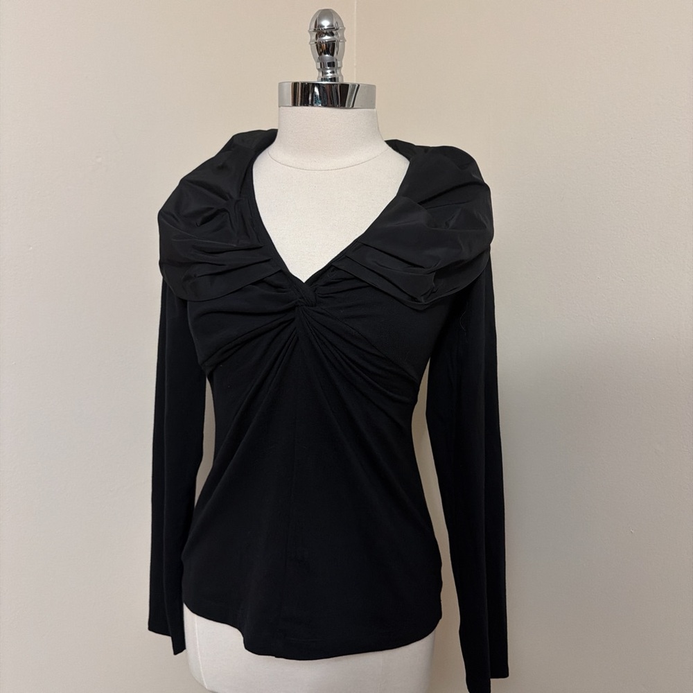 Cabi Long Sleeve Black Top w/ Dramatic Collar M